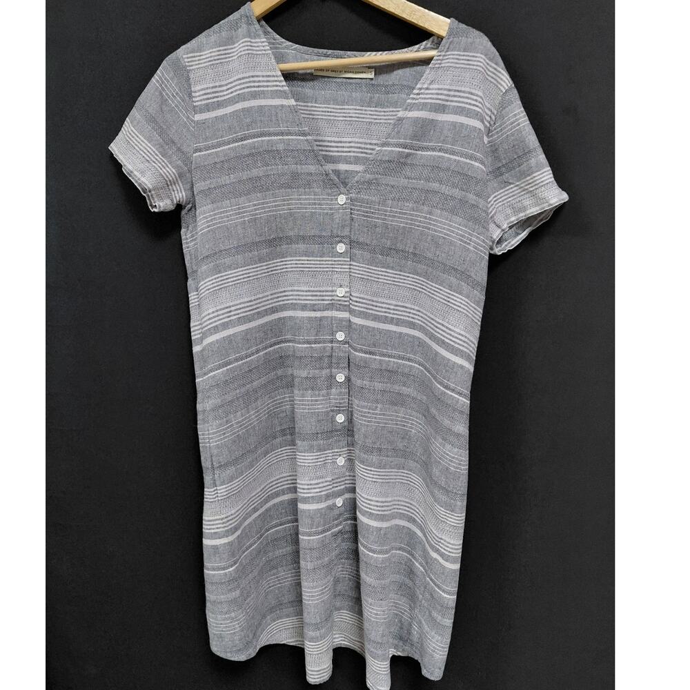 SHADES OF GREY BY MICAH COHEN Linen Blend Dress Striped Sleeve Size S